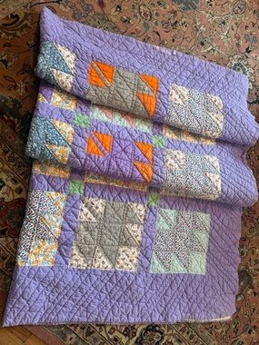 Handmade 1940’s Lavender Maple Leaf  Patchwork Quilt Full Size.